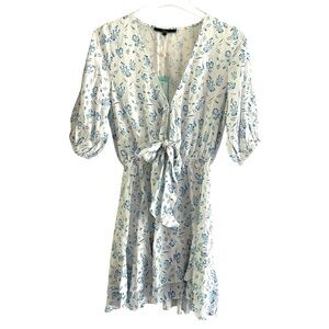 Shore Malta Dress Short Blue Toile Floral Front Tie XS